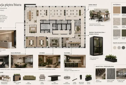 Przykładowy moodboard koncepcji biura